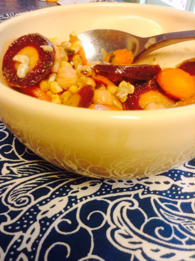 Carrot, corn, chickpea salad